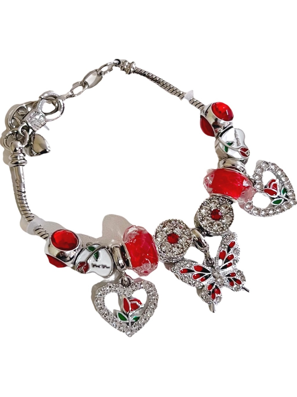 ⭐️ New Red Charm Bracelet• Hearts & Butterfly• Boutique Style⭐️